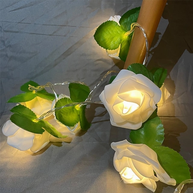 Rose Flower Leaf Fairy String Lights 3M-20LEDs 1.5M-10LEDs Wedding Garden Party Holiday Valentines Lights Decoration Battery or USB Powered
