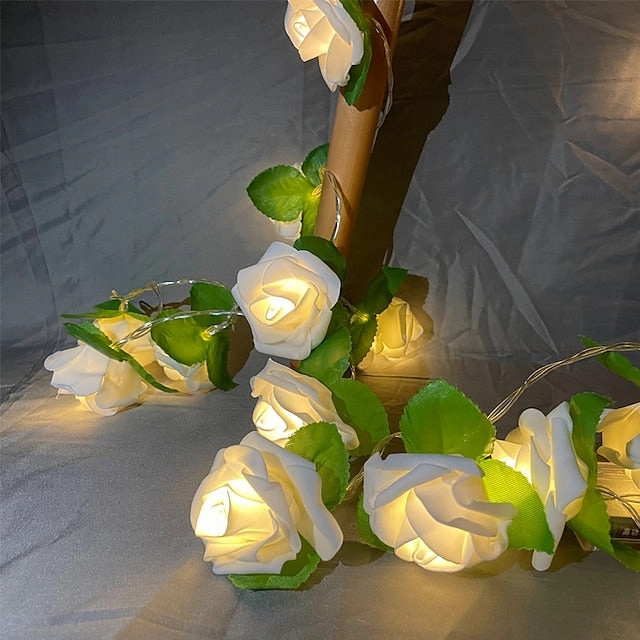 Rose Flower Leaf Fairy String Lights 3M-20LEDs 1.5M-10LEDs Wedding Garden Party Holiday Valentines Lights Decoration Battery or USB Powered