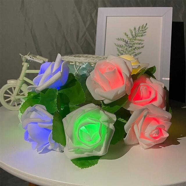 Rose Flower Leaf Fairy String Lights 3M-20LEDs 1.5M-10LEDs Wedding Garden Party Holiday Valentines Lights Decoration Battery or USB Powered