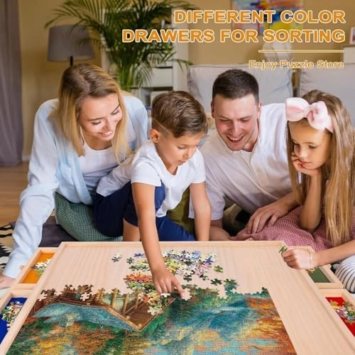 Rotatable 360-Degree Wheels Puzzle Board with Drawers and Cover 1000 Pieces Lightweight Portable Wooden Puzzle Table for Adults Kids 30'' x 22''