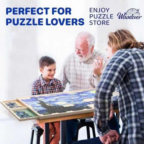 Rotatable 360-Degree Wheels Puzzle Board with Drawers and Cover 1000 Pieces Lightweight Portable Wooden Puzzle Table for Adults Kids 30'' x 22''