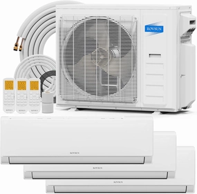 ROVSUN 3 Zone 35000 BTU (12K 12K 12K) Mini Split AC/Heating System, 19 SEER2 Dual Zone Ductless Wall Mounted Air Conditioner with Pre-Charged Condenser, Heat Pump & 25Ft Line Set, 208-230V