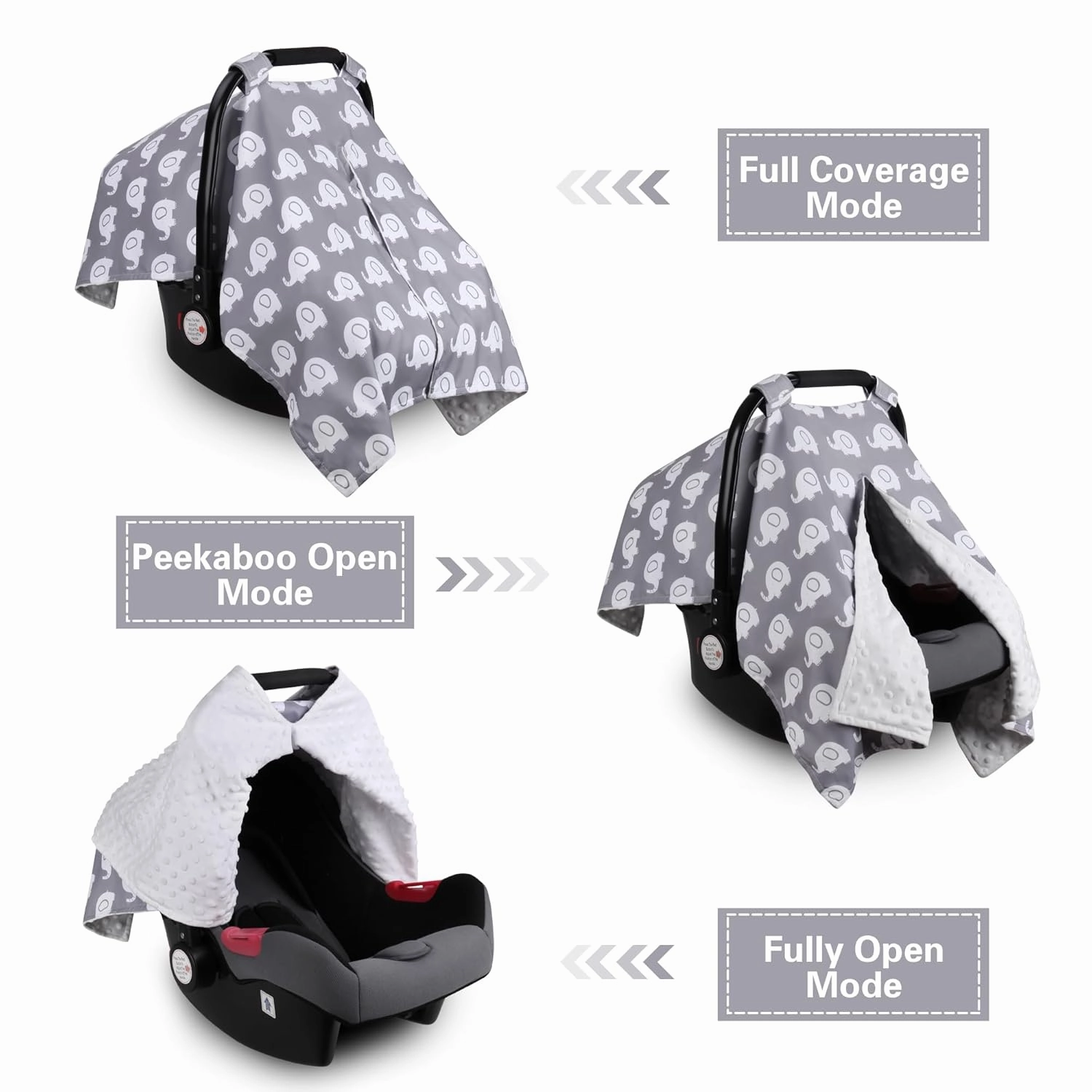 Rquite Car Seat Cover Baby, Carseat Covers for Boy Girl, Minky Infant Car Seat Cover Winter, Peekaboo Opening Car Seat Canopy, Multiuse Baby Carrier, Stroller, Nursing Cover, Minky Blanket, Elephant