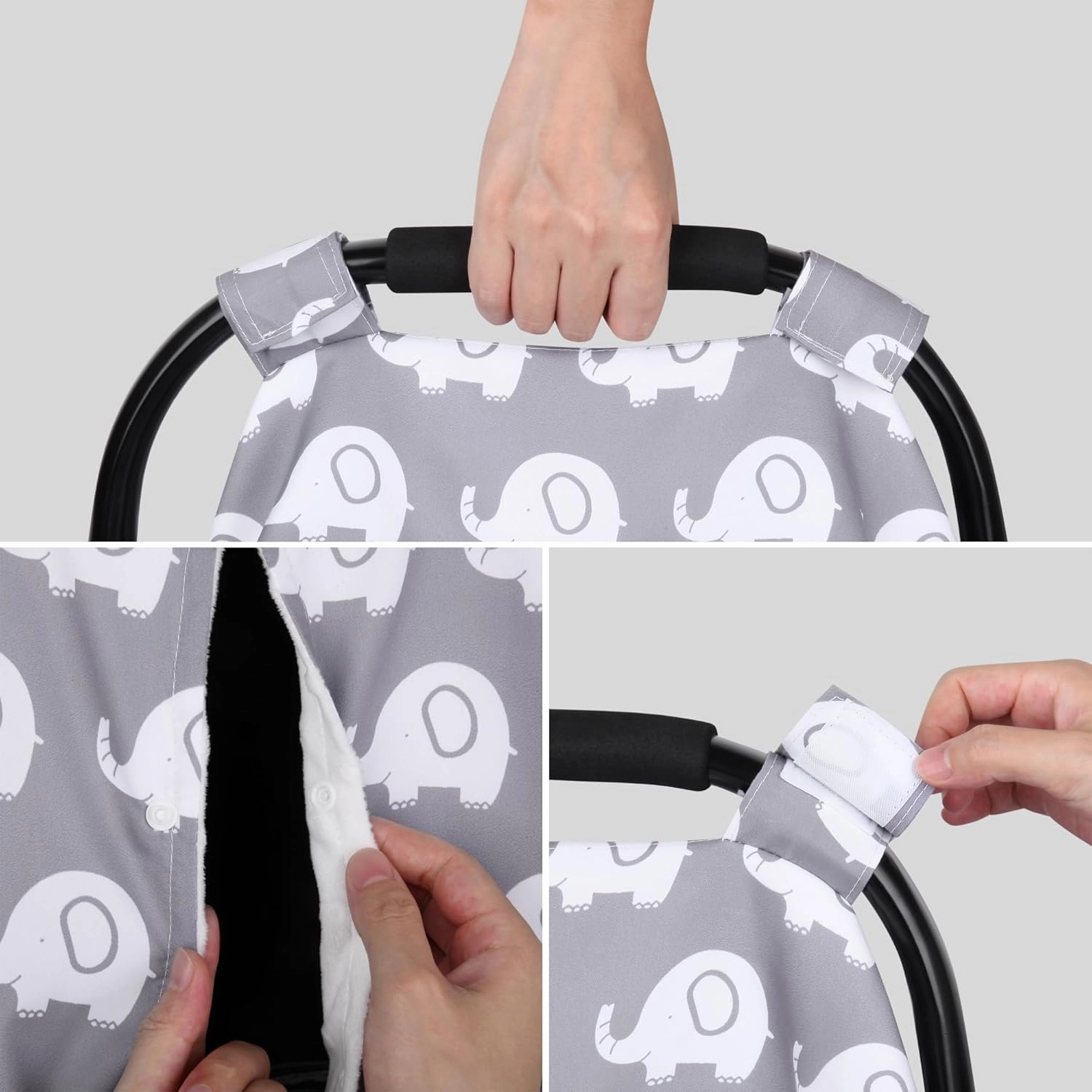 Rquite Car Seat Cover Baby, Carseat Covers for Boy Girl, Minky Infant Car Seat Cover Winter, Peekaboo Opening Car Seat Canopy, Multiuse Baby Carrier, Stroller, Nursing Cover, Minky Blanket, Elephant