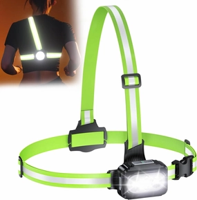 Running Lights for Runners with Reflective Straps, 500 Lumens 7 Modes & 45° Adjustable Running Light, IPX4 Waterproof Chest Running Light Vest for Night Running Hiking, 2-16h Use Time