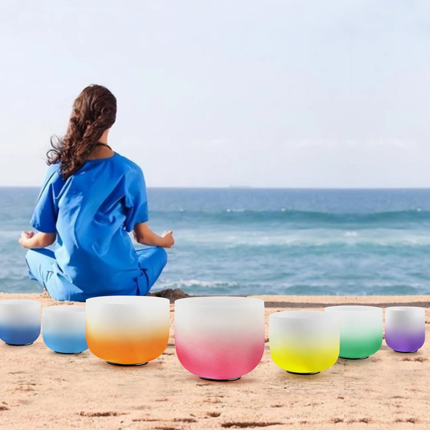 RYAN DVAN 432 hz 7-12 Inch Set of 7 Pcs Gradient Design Quartz Crystal Singing Bowl Chakra Set with Free 2 pcs Carrying Case