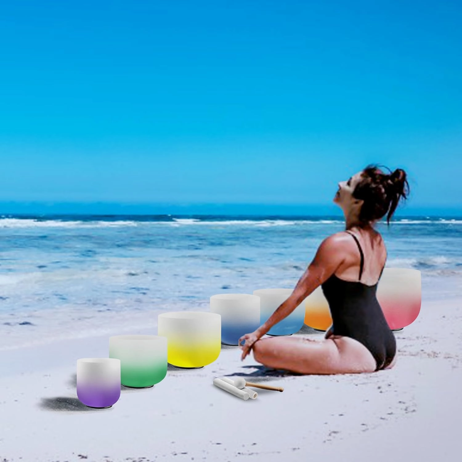 RYAN DVAN 432 hz 7-12 Inch Set of 7 Pcs Gradient Design Quartz Crystal Singing Bowl Chakra Set with Free 2 pcs Carrying Case