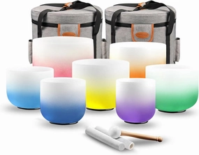 RYAN DVAN 432 hz 7-12 Inch Set of 7 Pcs Gradient Design Quartz Crystal Singing Bowl Chakra Set with Free 2 pcs Carrying Case