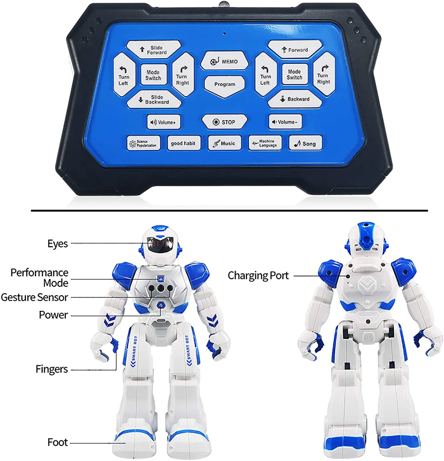 Rynx | Remote Control Robot for Kids, Sikaye Intelligent Programmable Robot with Infrared Controller Toys, Dancing, Singing, Moonwalking and LED Eyes, Motion Sensor Robot Set for Kids' Entertainment (Blue)