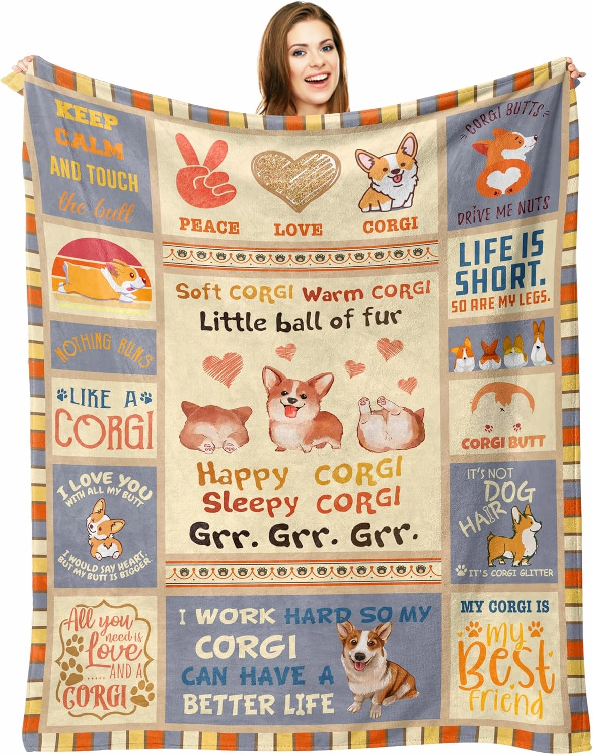 Ryubein Corgi Blanket 50" X 60" - Cute Dog Lovers Gift for Kids, Girls, Boys, Adults, Women, Men - All Ages