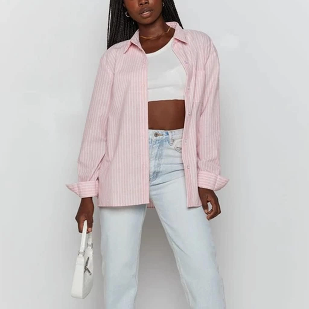 SAFRISIOR Women’s 2 Piece Casual Tracksuit Outfit Sets Stripe Long Sleeve Shirt And Loose High Waisted Mini Shorts Set