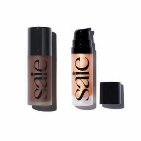 Saie Radiant Glow Duo - Dew Bronze Soft-Focus Liquid Bronzer in Sail (0.4 oz) & Mini Glowy Super Gel Lightweight Illuminator in Sunglow (0.5 oz), Hydrating Makeup Essentials for a Sun-Kissed Glow