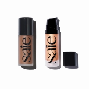 Saie Radiant Glow Duo - Dew Bronze Soft-Focus Liquid Bronzer in Spritz (0.4 oz) & Mini Glowy Super Gel Lightweight Illuminator in Sunglow (0.5 oz), Hydrating Makeup Essentials for a Sun-Kissed Glow