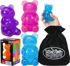 Schylling Nee Doh Gummy Bear...Groovy, Squishy, Squeezy, Stretchy Stress Fidget Gummy Bears Gift Set Bundle with Storage Bag - 3 Pack (Assorted Colors)