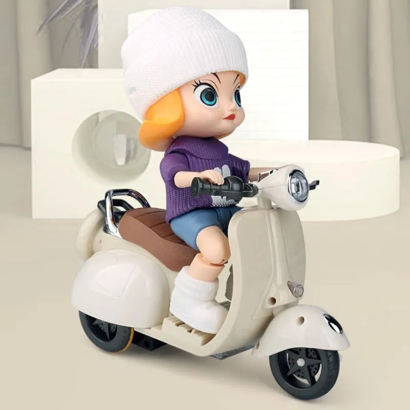 Scooter for Labu bu Accessories, Hamster Pet Electric Toy, Motorcycle Scooter with Light and Music, for Dolls Desktop Ornaments, Interactive Rotating for La bubu Collectors (White)