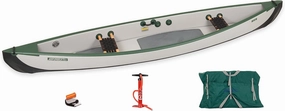 Sea Eagle TC16 Inflatable 16’ High Pressure Drop Stitch Travel Canoe-Wood Web Seats, Pump, Bag and Optional Paddles for Lakes, Rivers & Bays-Easy to Transport, Pack & Stow