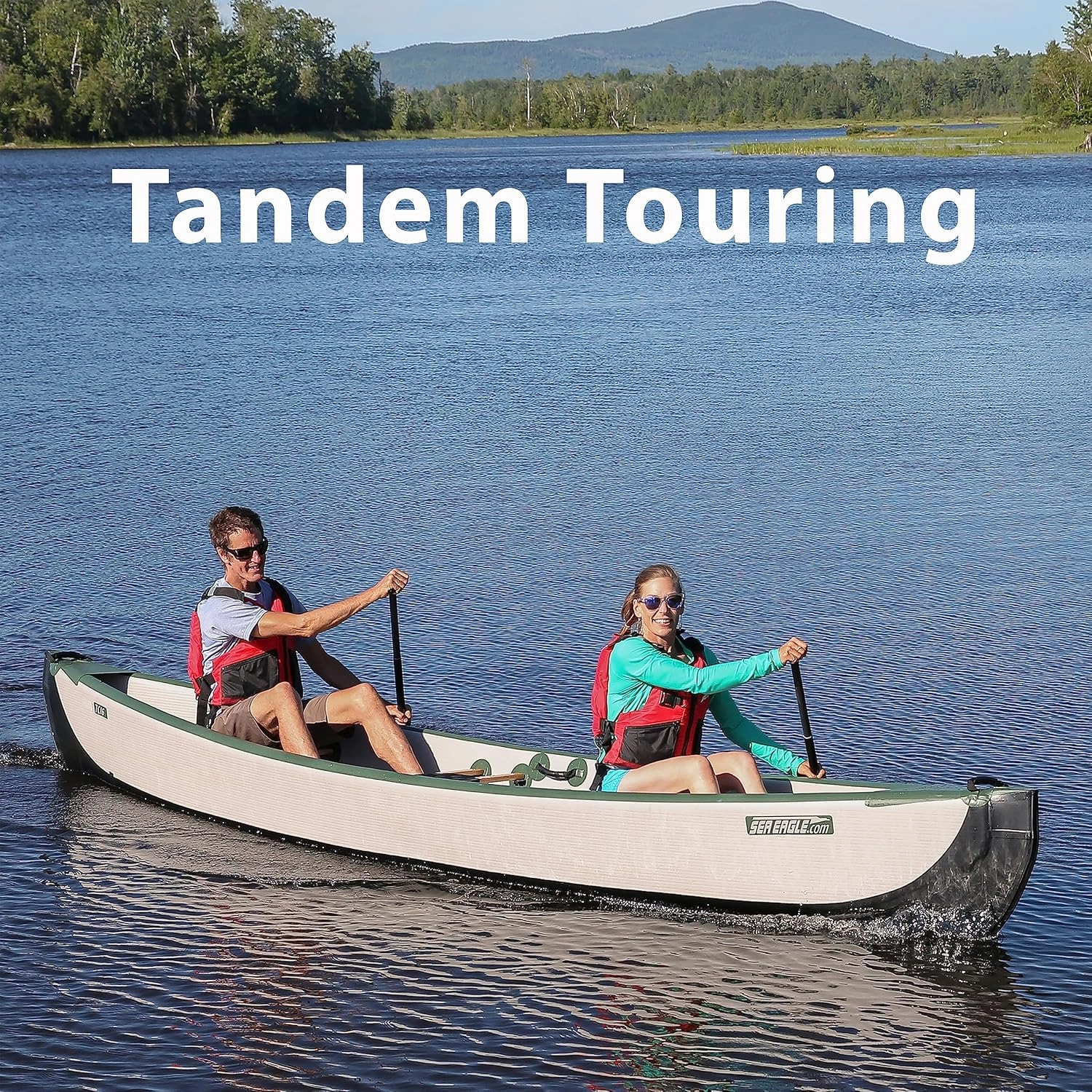 Sea Eagle TC16 Inflatable 16’ High Pressure Drop Stitch Travel Canoe-Wood Web Seats, Pump, Bag and Optional Paddles for Lakes, Rivers & Bays-Easy to Transport, Pack & Stow