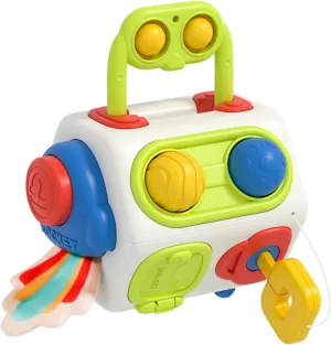 Sensory Cube for Toddlers 18M , 10 in 1 Montessori Air Travel Toy for Autism & ADHD, Car Rides, Portable Baby Sensory Toys with 10  Activities (Fidget Spinner, Bubble Pull, Gears & More)