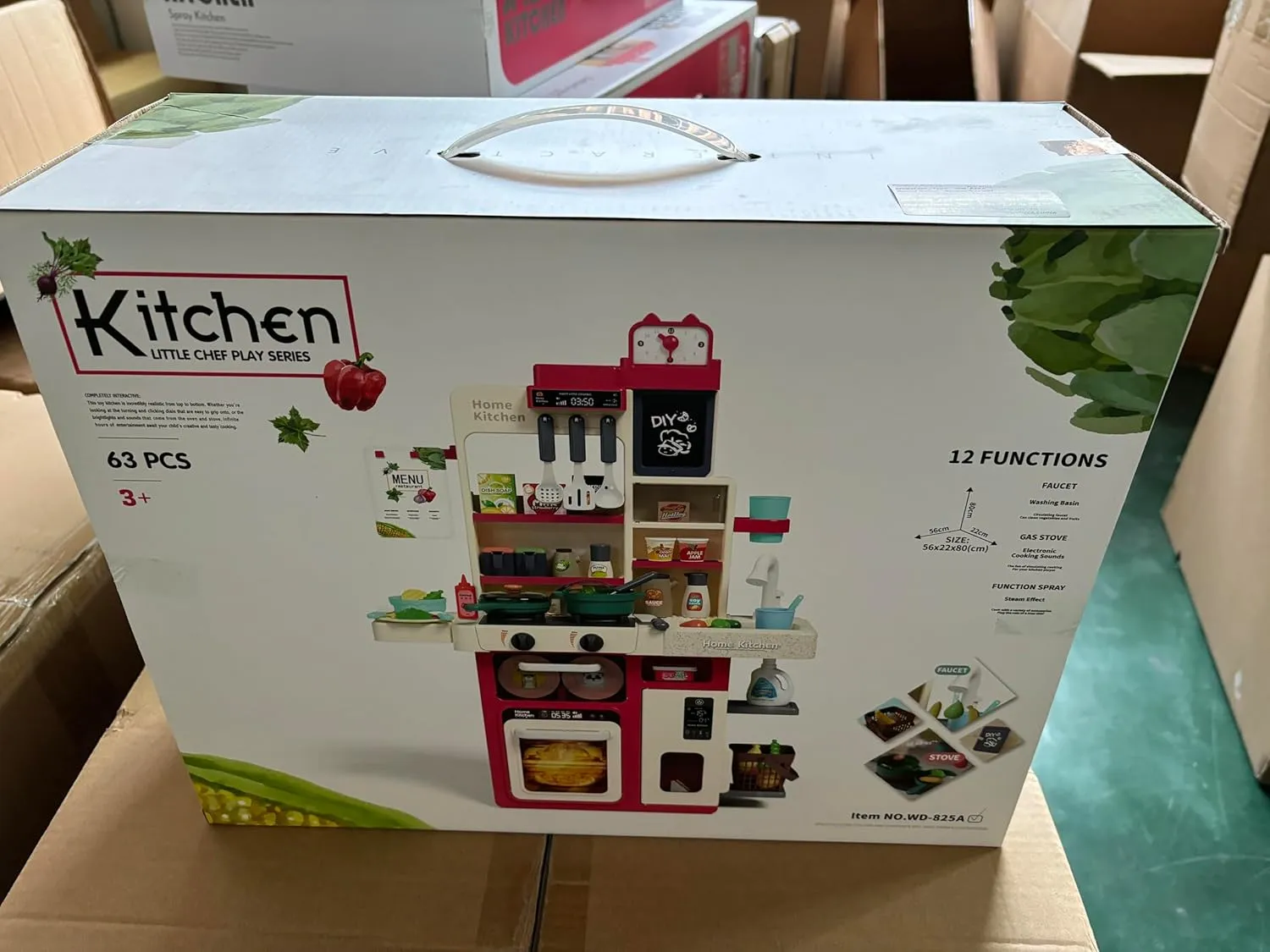 Serena&Jewel kit- Kitchen Playset Pretend Food - Toy Accessories Set w/Real Sounds & Light, Play Sink, Cooking Stove with Steam for Toddlers Kids, Girls & Boys（3-10 Years） (Orange)