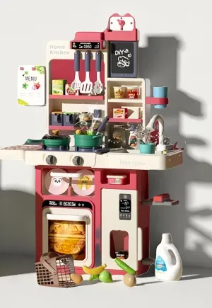 Serena&Jewel kit- Kitchen Playset Pretend Food - Toy Accessories Set w/Real Sounds & Light, Play Sink, Cooking Stove with Steam for Toddlers Kids, Girls & Boys（3-10 Years） (Orange)