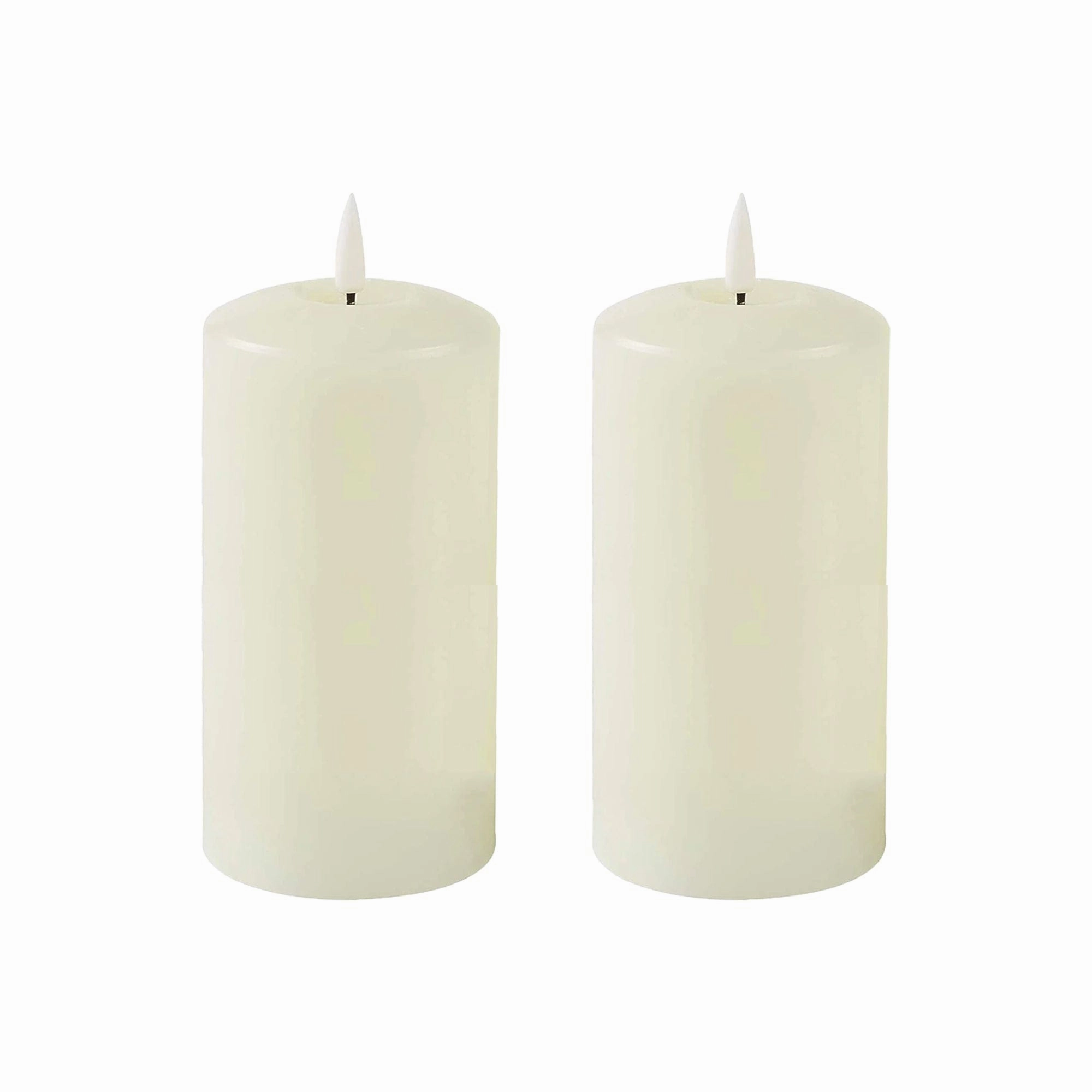 Set of 2 LED Ivory Wax Pillar Candles - 3 Size options