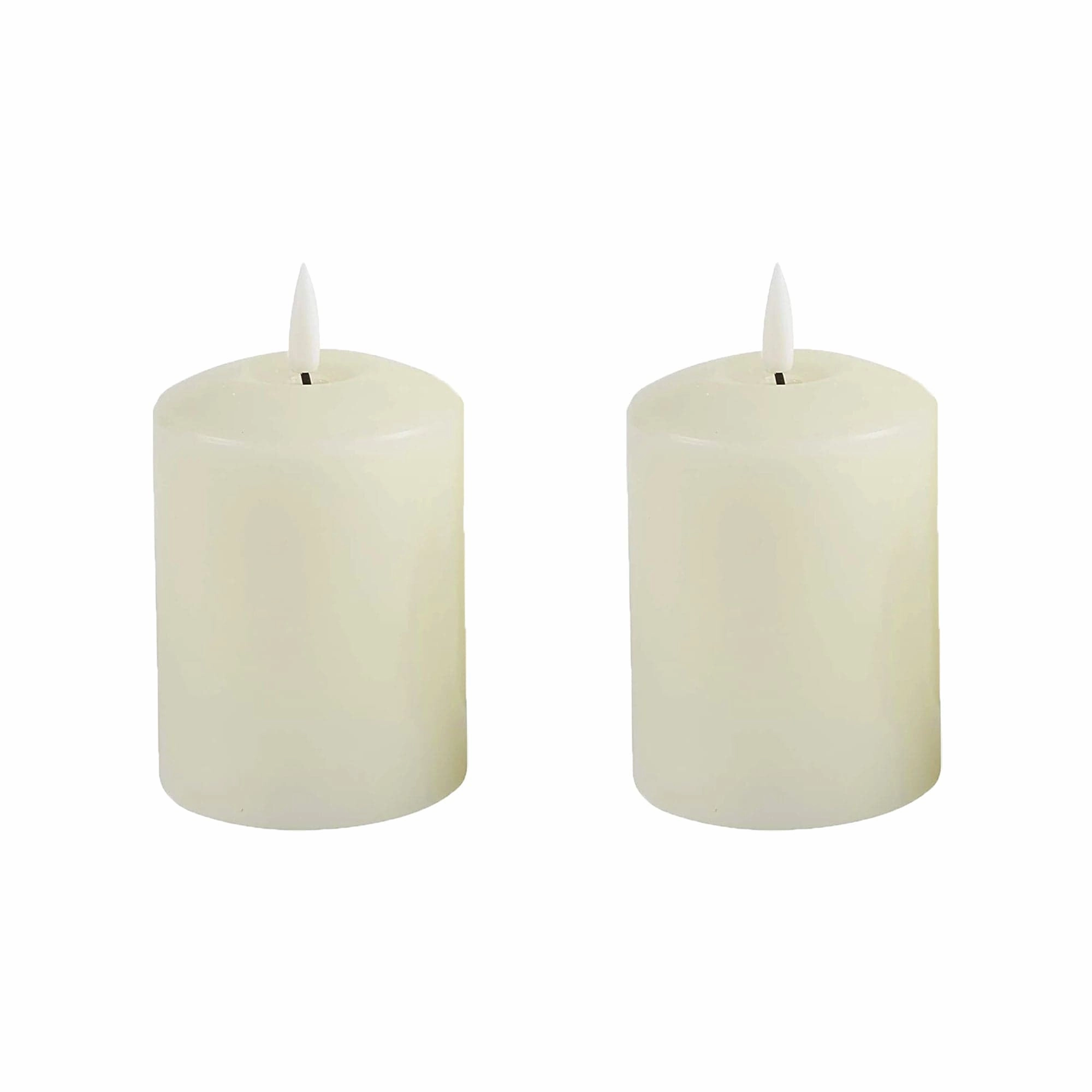 Set of 2 LED Ivory Wax Pillar Candles - 3 Size options