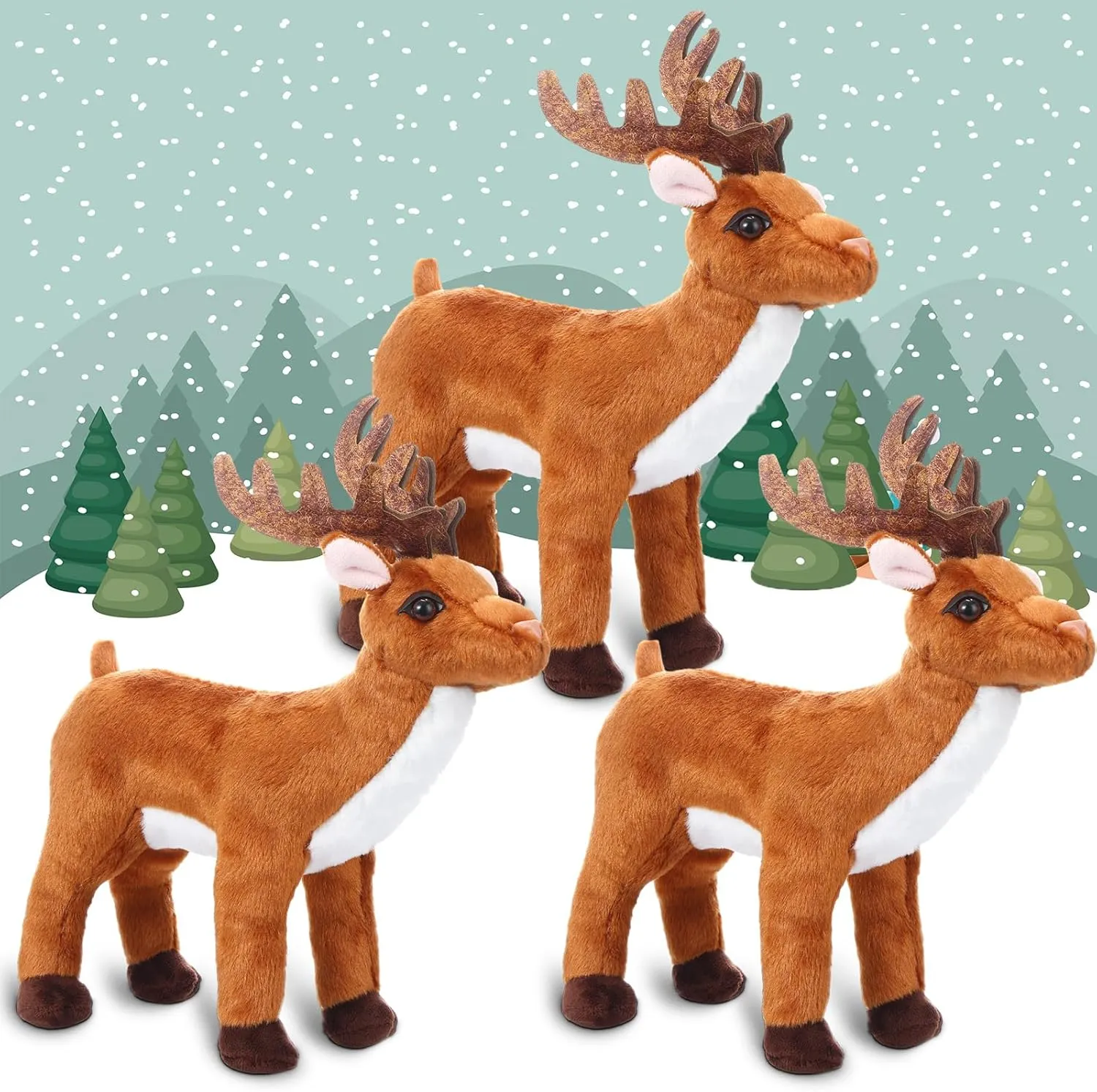 Shappy 3 Pcs 9.8 in Christmas Reindeer Stuffed Animal Cute Deer Plush Stuffed Animal Xmas Plush Gift Toy for Sleigh Woodland Forest Baby Shower Holiday Decoration