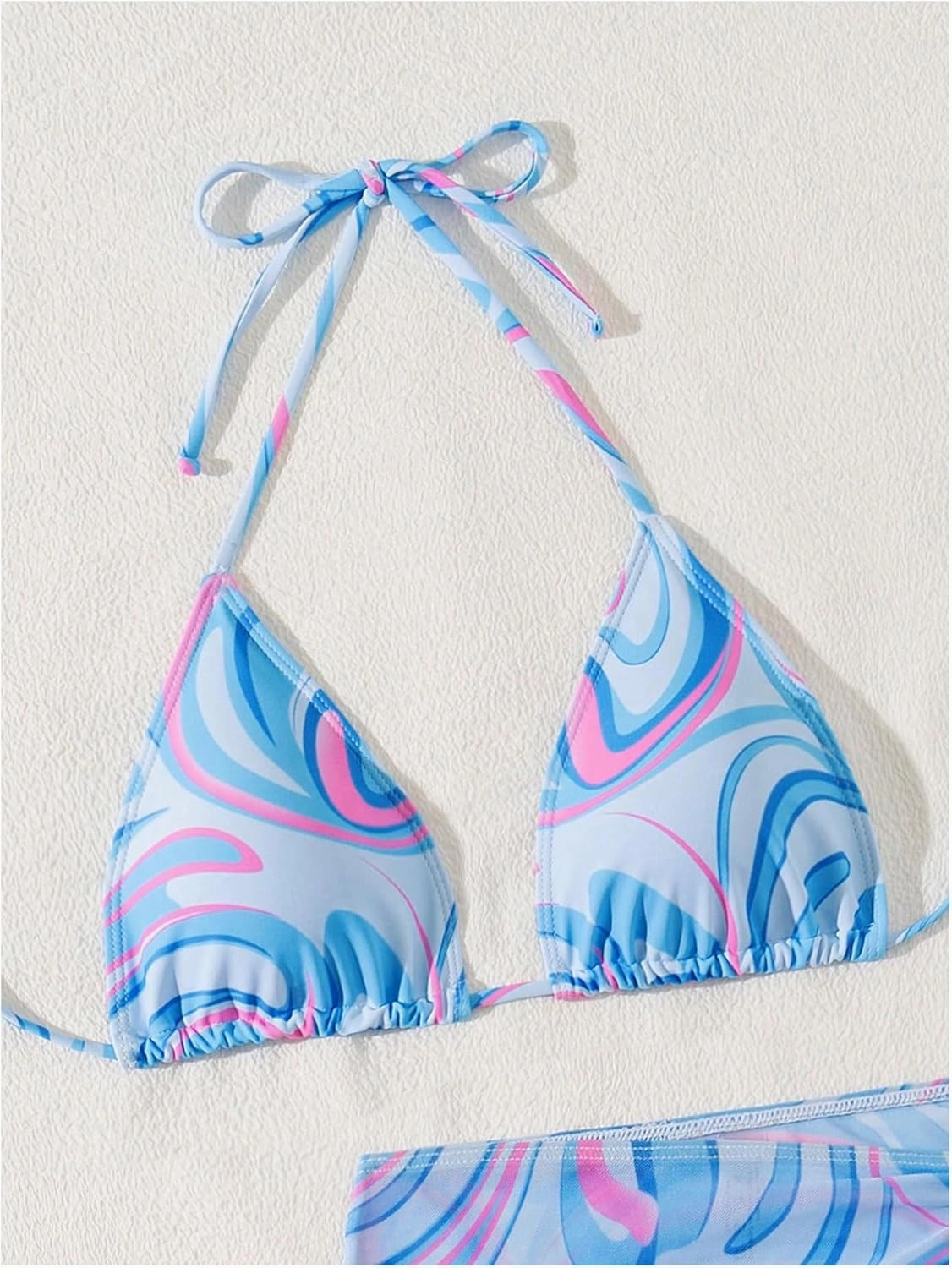 SHENHE Women's 3 Piece Swimsuit Marble Print Triangle Halter Bikini Set with Cover Up Skirt