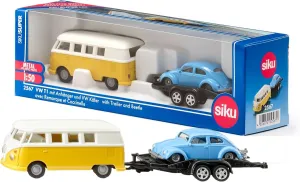 Siku - Volkswagen T1 with Trailer and Beetle - Yellow/White/Blue - Sturdy Model Vehicle Set - Metal and Plastic - PVC Free - Small-Scale Toy - Stable Construction - from 3 Years Old and Up - SK-2567
