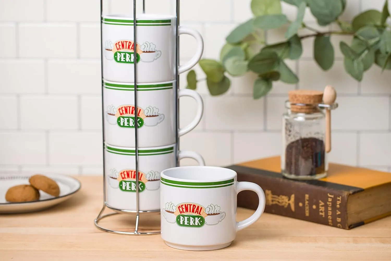 Silver Buffalo Friends Central Perk Stripe Pattern 4-Pack Ceramic Mug Stack, 10-Ounces