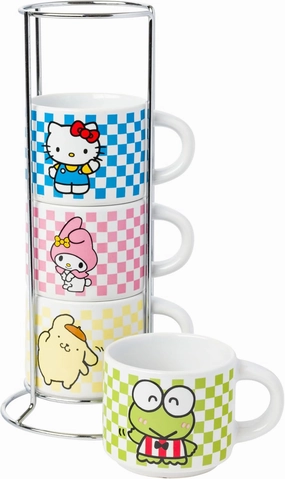 Silver Buffalo Sanrio Hello Kitty and Friends Featuring Keroppi, My Melody, and Pompompurin 4 Pack Ceramic Espresso Cup Set, 3 Ounces