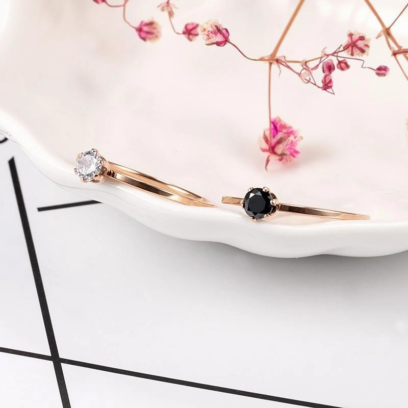 Single Fine Ring Titanium Steel Material Inlaid Transparent Black Fashion Trendy Ring for Women Jewelry Gift