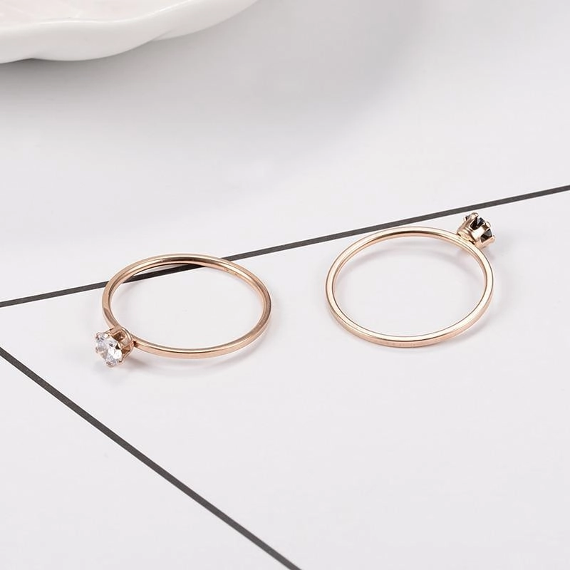 Single Fine Ring Titanium Steel Material Inlaid Transparent Black Fashion Trendy Ring for Women Jewelry Gift