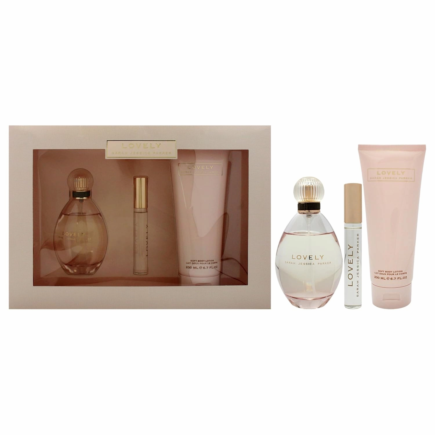 SJP Lovely - Women's Perfume and Body Care Gift Set - Includes Eau De Parfum, Rollerball, and Soft Lotion in Iconic Lovely Fragrance - Notes of Mandarin, Lavender, and Apple - 3 pc