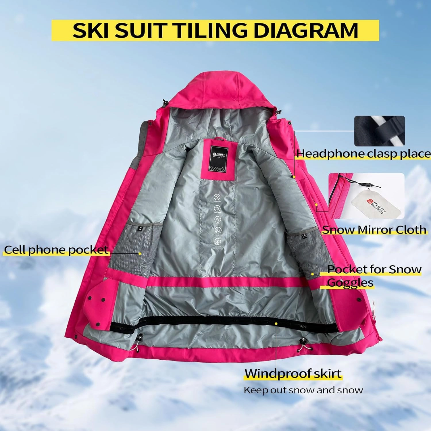 Ski Jacket Snowboard Coat Snow Winter Waterproof Insulated Windproof Baggy Warm Hooded Jacket for Men Women