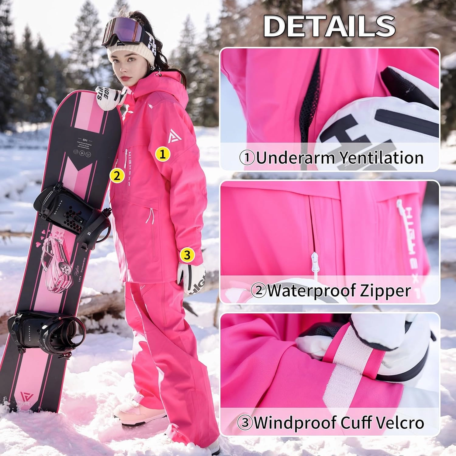 Ski Jacket Snowboard Coat Snow Winter Waterproof Insulated Windproof Baggy Warm Hooded Jacket for Men Women