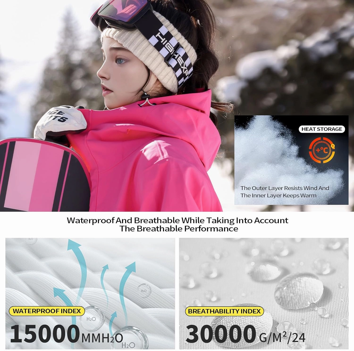 Ski Jacket Snowboard Coat Snow Winter Waterproof Insulated Windproof Baggy Warm Hooded Jacket for Men Women