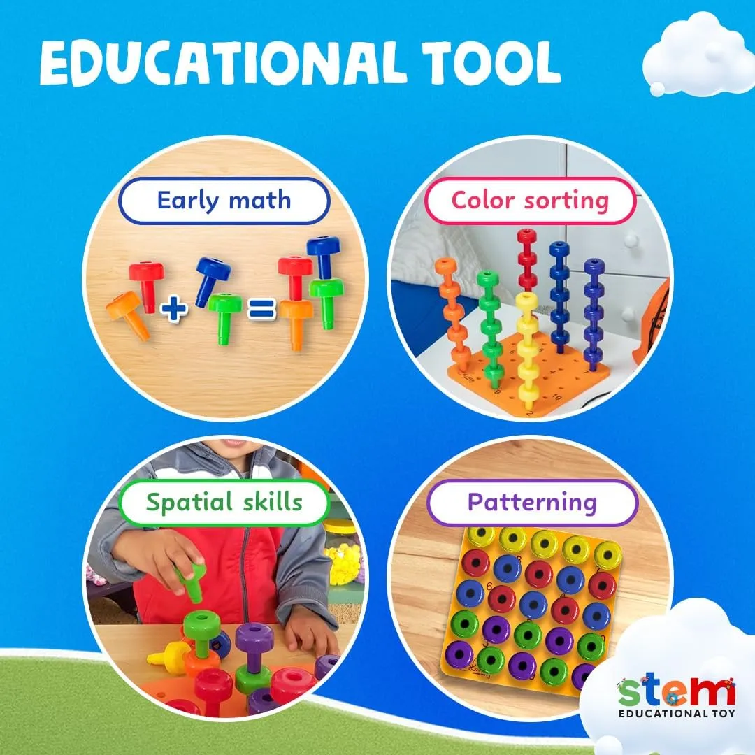 Skoolzy Peg Board Set - Montessori Toys for 2 Year Old - 33 Pc Peg Board for Kids - Occupational Therapy Toys with Pegs, Dice, Lacing String & Storage Bag - Montessori Toys for 2  Year Old