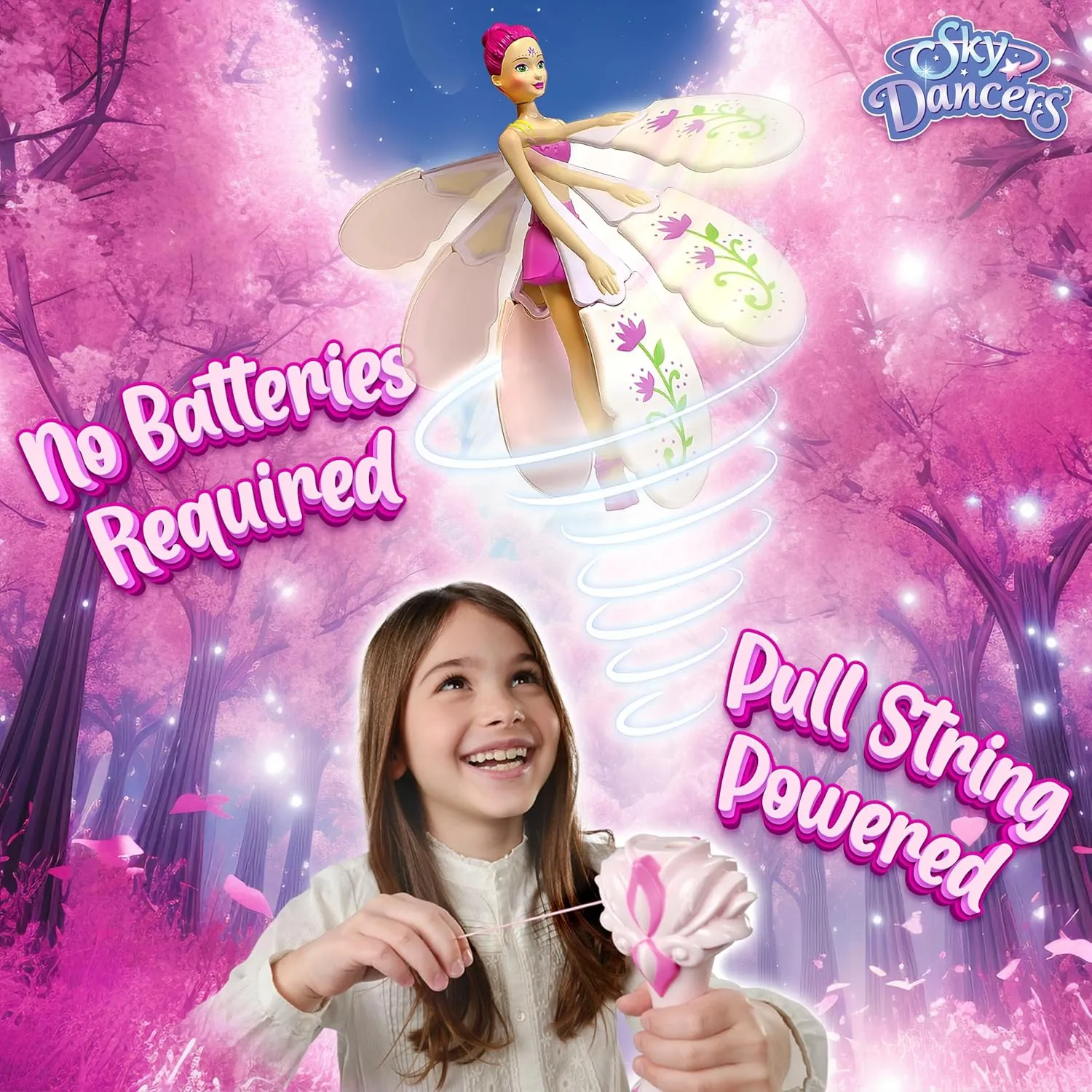 Sky Dancers Fuchsia Fantasy – The Original Flying Doll Toy – Pull String Powered, Use Indoors or Outdoors, No Batteries Required, Gift for Kids 6 