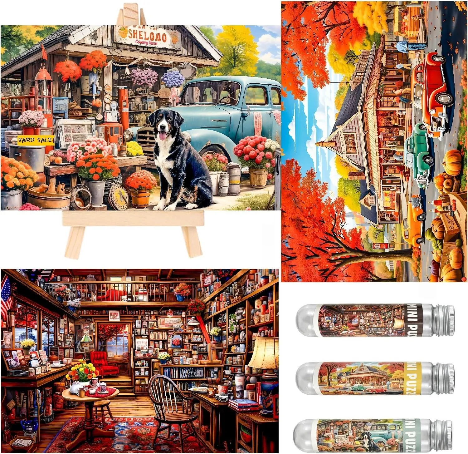 Small Jigsaw Puzzles for Adults 150 Pieces Vintage American Painting Mini Jigsaw Puzzles Oil Painting Challenging Mini Puzzles Tiny Jigsaw Puzzles 6 x 4 Inches, 3 Pcs,Mini Easel Included