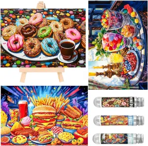 Small Jigsaw Puzzles for Adults 150 Pieces Vintage Candy Painting Colorful Donut Oil Painting Challenging Mini Puzzles Tiny Jigsaw Puzzles 6 x 4 Inches, 3 Pcs,Mini Easel Included
