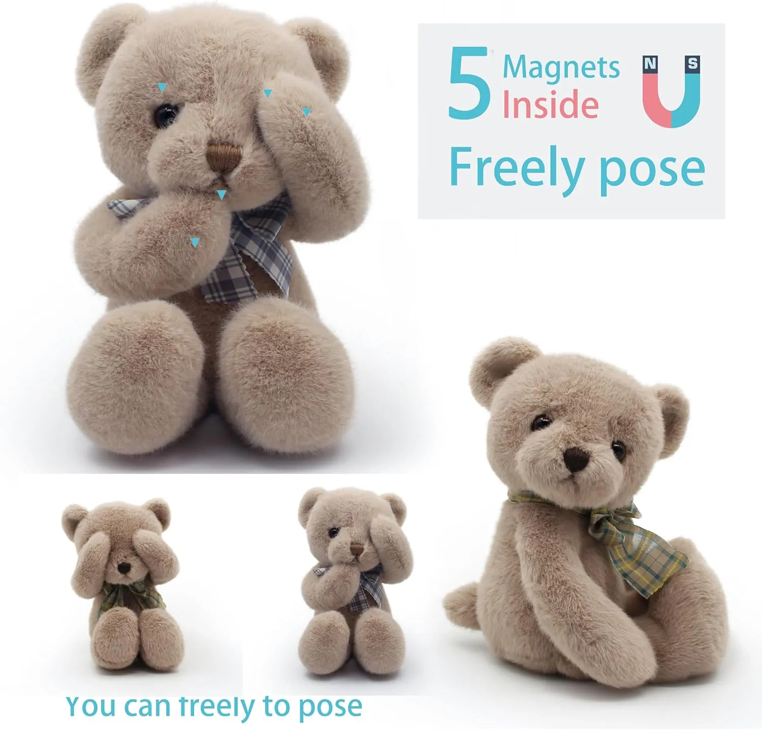Small Magnet Teddy Bear Stuffed Animal Cute Plush Toy for Girl 12" (Gray)