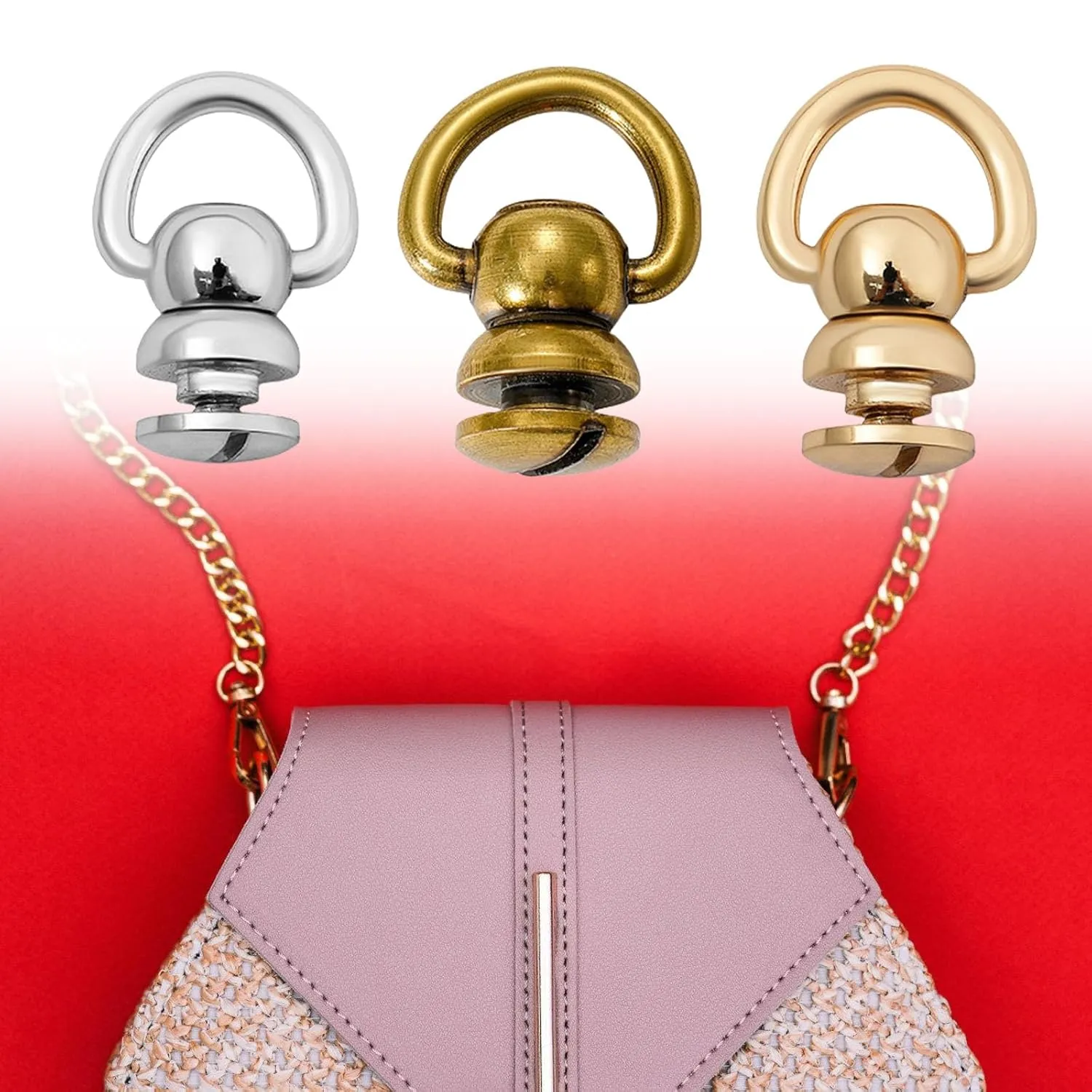 Small Screws for Handbags,Leather Rivets Kit,2Pcs Rotating D Rings Studs Metal for Leather Collar Belt Handbag Shoes Case Jeans Studs Rivets(Old Gold)