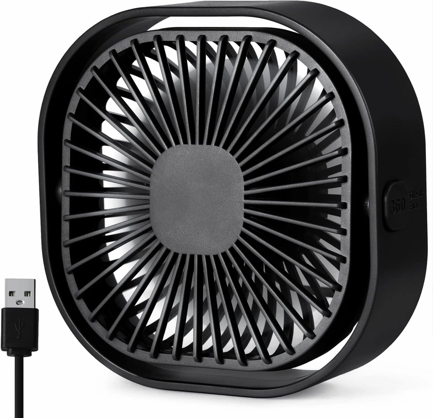 Small USB Desk Fan, 4 Inch Quiet Mini Table Fan, 3 Speeds Portable Desktop Fan, 360°Rotatable Little Personal Fan, Small Cooling Fan with USB Cable,Mini Fan for Home Office Bedroom Summer Gift (Black)