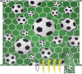 Soccer Beach Blanket, Sandproof Beach Mat, 68 x 59 Waterproof Quick Drying Sand Free Mat with 4 x Ground Spikes for Outdoor Travel Camping Hiking, Soccer Sports Ball