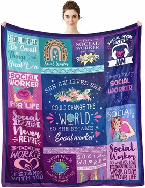 Social Worker Gifts for Women Blanket Birthday for Social Workers Appreciation Graduation Gifts for BSW, MSW, DSW Soft Throw Fleece Blanket 60”x50” in Home Bed Sofa Chairs Dorm