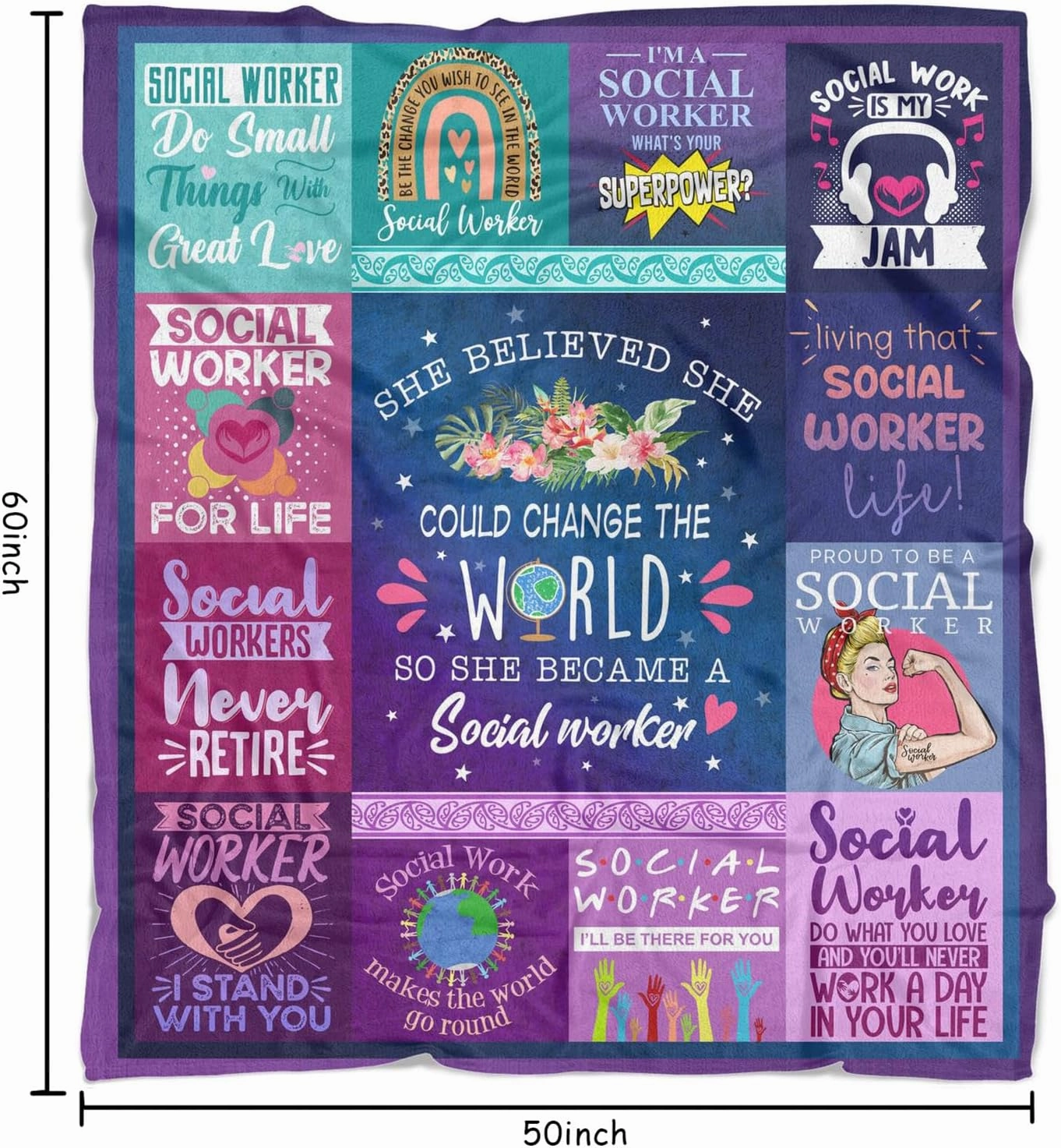 Social Worker Gifts for Women Blanket Birthday for Social Workers Appreciation Graduation Gifts for BSW, MSW, DSW Soft Throw Fleece Blanket 60”x50” in Home Bed Sofa Chairs Dorm