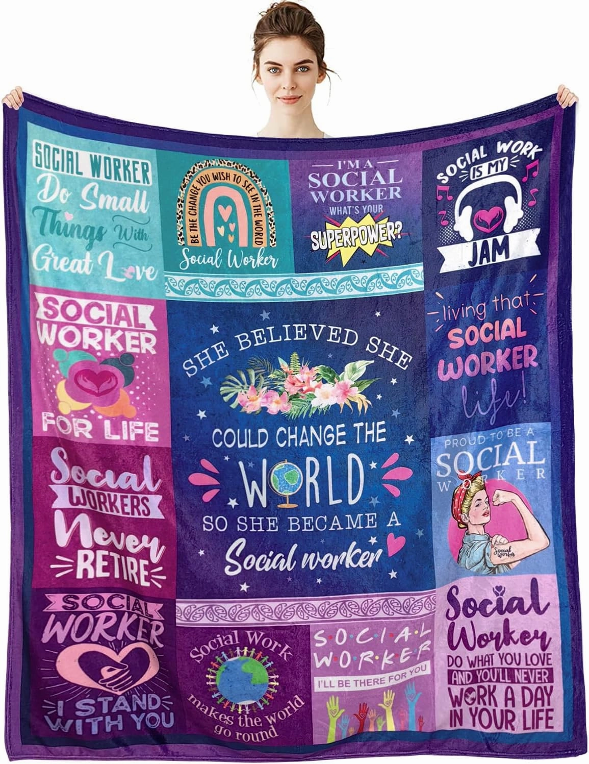 Social Worker Gifts for Women Blanket Birthday for Social Workers Appreciation Graduation Gifts for BSW, MSW, DSW Soft Throw Fleece Blanket 60”x50” in Home Bed Sofa Chairs Dorm