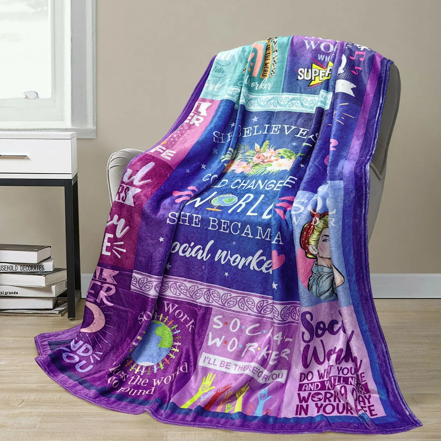 Social Worker Gifts for Women Blanket Birthday for Social Workers Appreciation Graduation Gifts for BSW, MSW, DSW Soft Throw Fleece Blanket 60”x50” in Home Bed Sofa Chairs Dorm