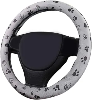 Soft Comfortable Cute Paw Printed Automotive Car Steering Wheel Cover (Grey)